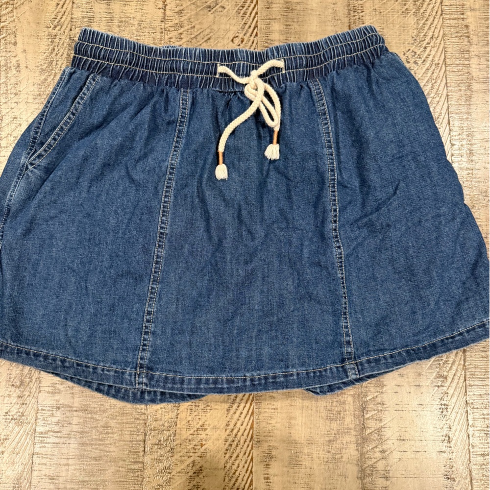 Bluivy Dark Blue Denim Elastic Waist Skirt/skort